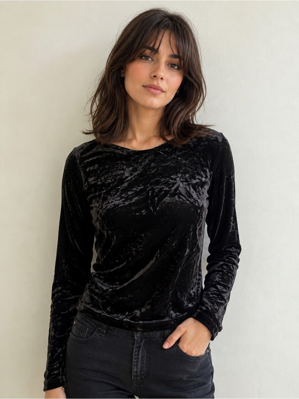 Vintage 90s Jalate Limited Made in USA Black Crushed Velvet Top Medium